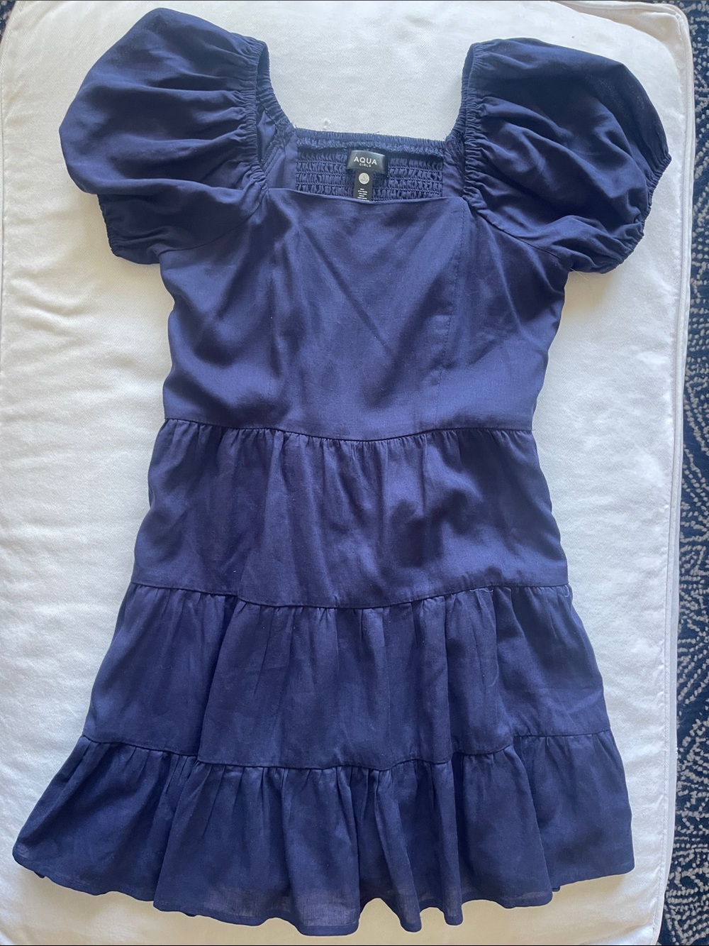 Aqua Girls Navy Puff-Sleeve Tiered Dress Size 10/12